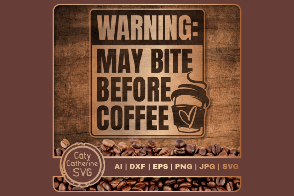 Warning May Bite Before Coffee – A Bold and Playful Embroidery Design